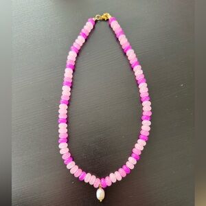 Handmade Glass Beaded Necklace with pearl charm